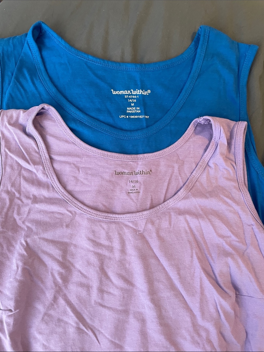 Woman Within Scoop Neck Tank Tops in Blue and Lavender